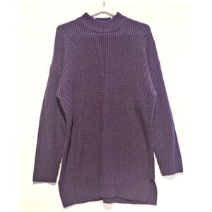 Vintage Forenza Women Purple‎ Mock Neck Waffle Knit Sweater Top Size L